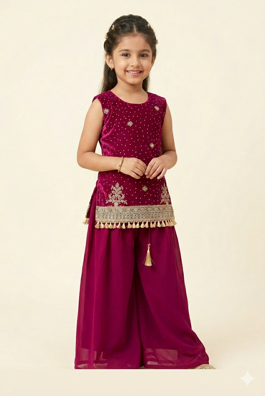 Pink colour kurti palazzo