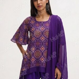 (purple printed ethnic kurta seth dupatta;