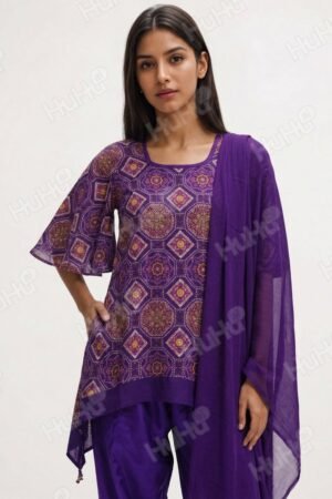 (purple printed ethnic kurta seth dupatta;