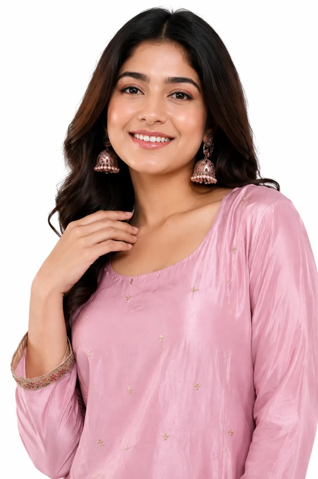 Dusty Pink Embroidered Kurta Palazzo Set with Dupatta