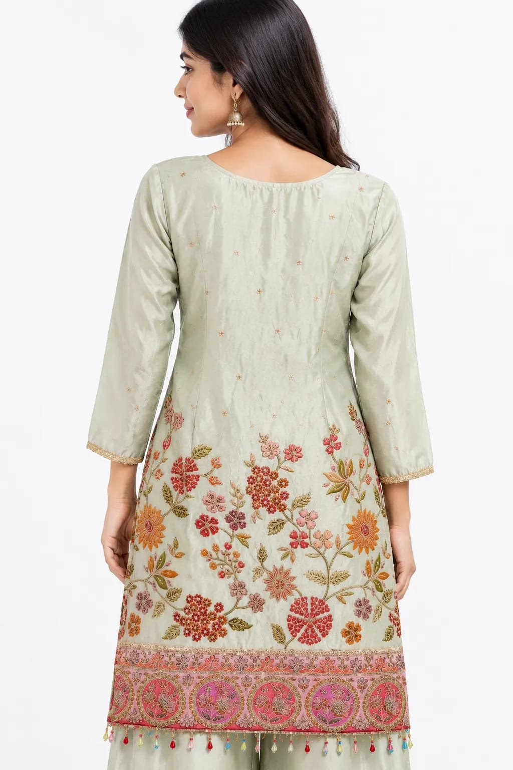 ibrant Pink Embroidered Peplum palazzo Set