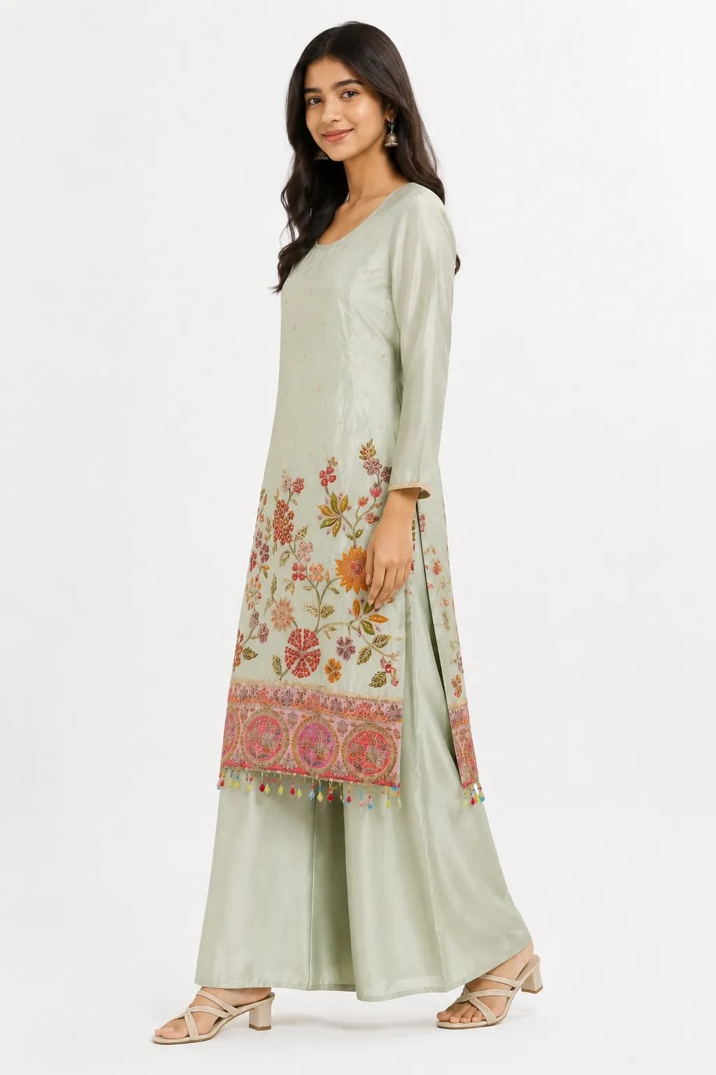 ibrant Pink Embroidered Peplum palazzo Set