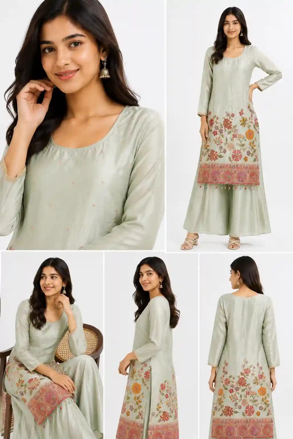 ibrant Pink Embroidered Peplum palazzo Set