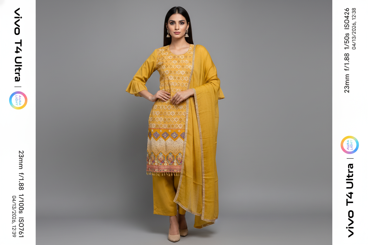 mustard yellow embroidered kurta set