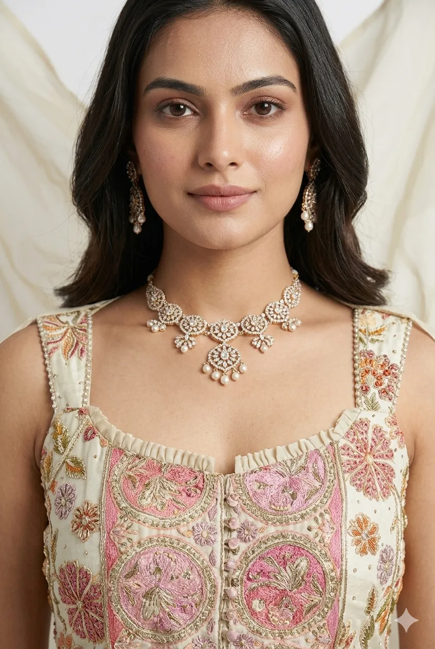 cream satin Indo Western lehenga set