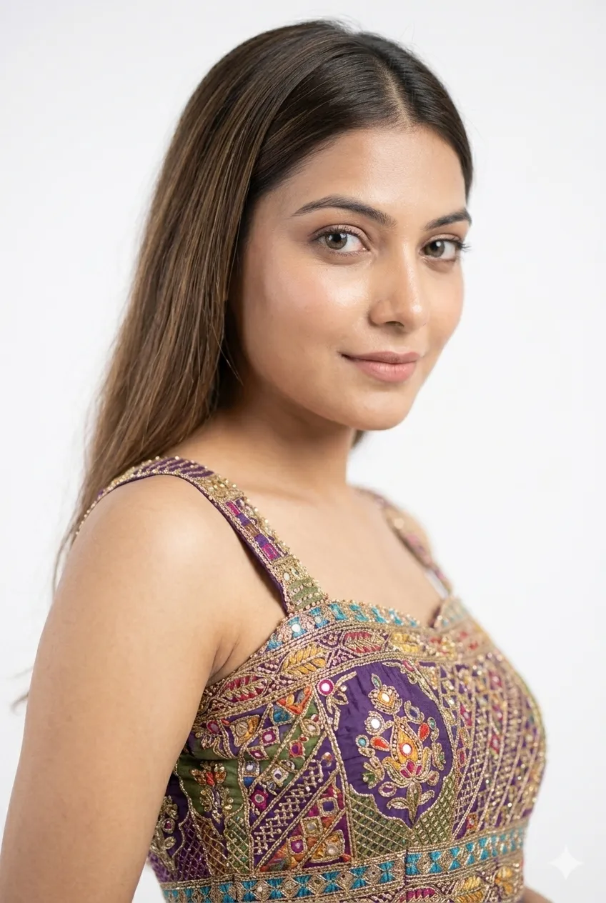 Royal Purple Draped Skirt Set with Embroidered Jacket