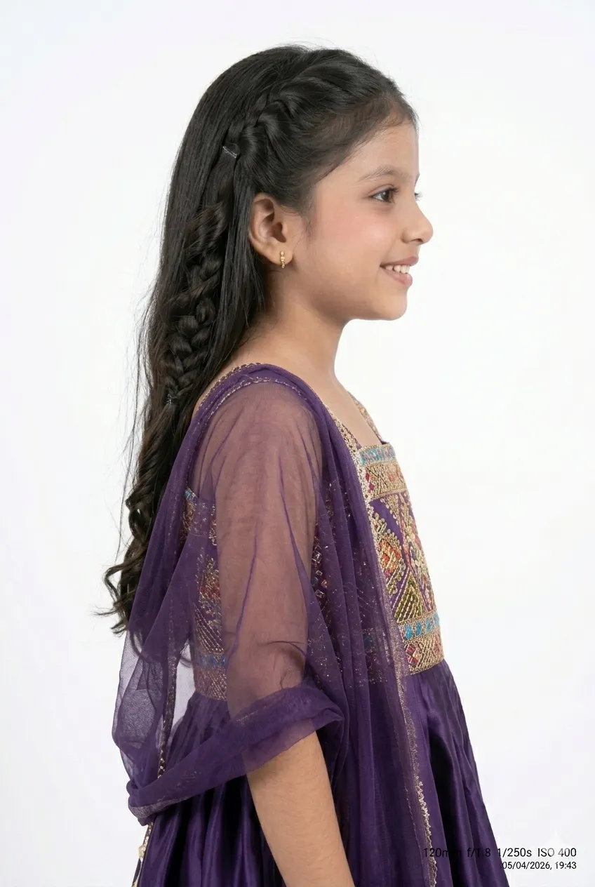 Girls Purple Peplum Kurti & Palazzo Set with Dupatta