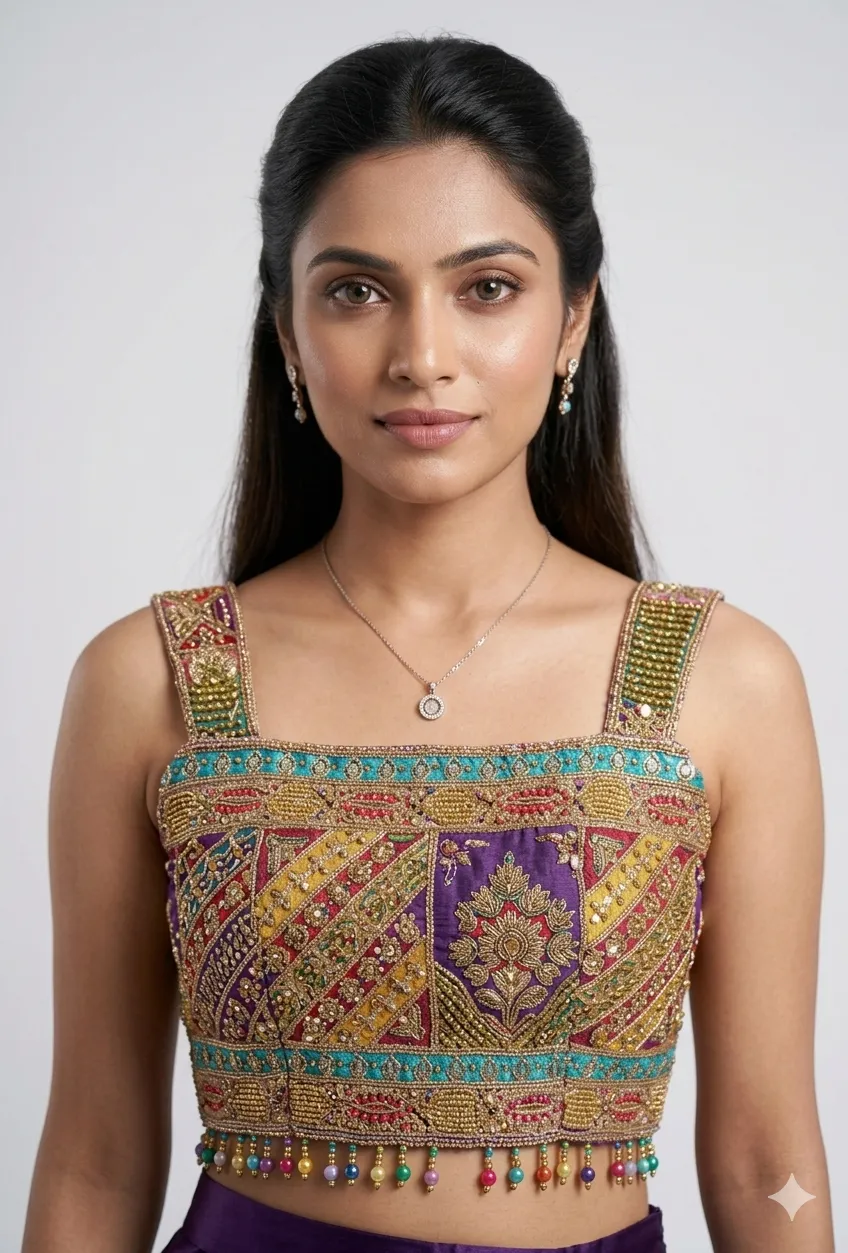 Royal Purple Draped Skirt Set with Embroidered Jacket