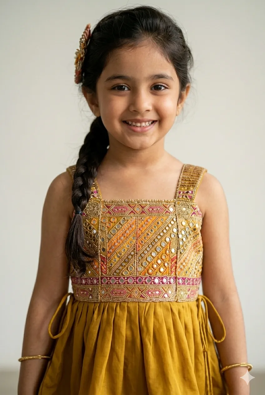 Girls Mustard Yellow Peplum Kurti & Palazzo Set with Dupatta