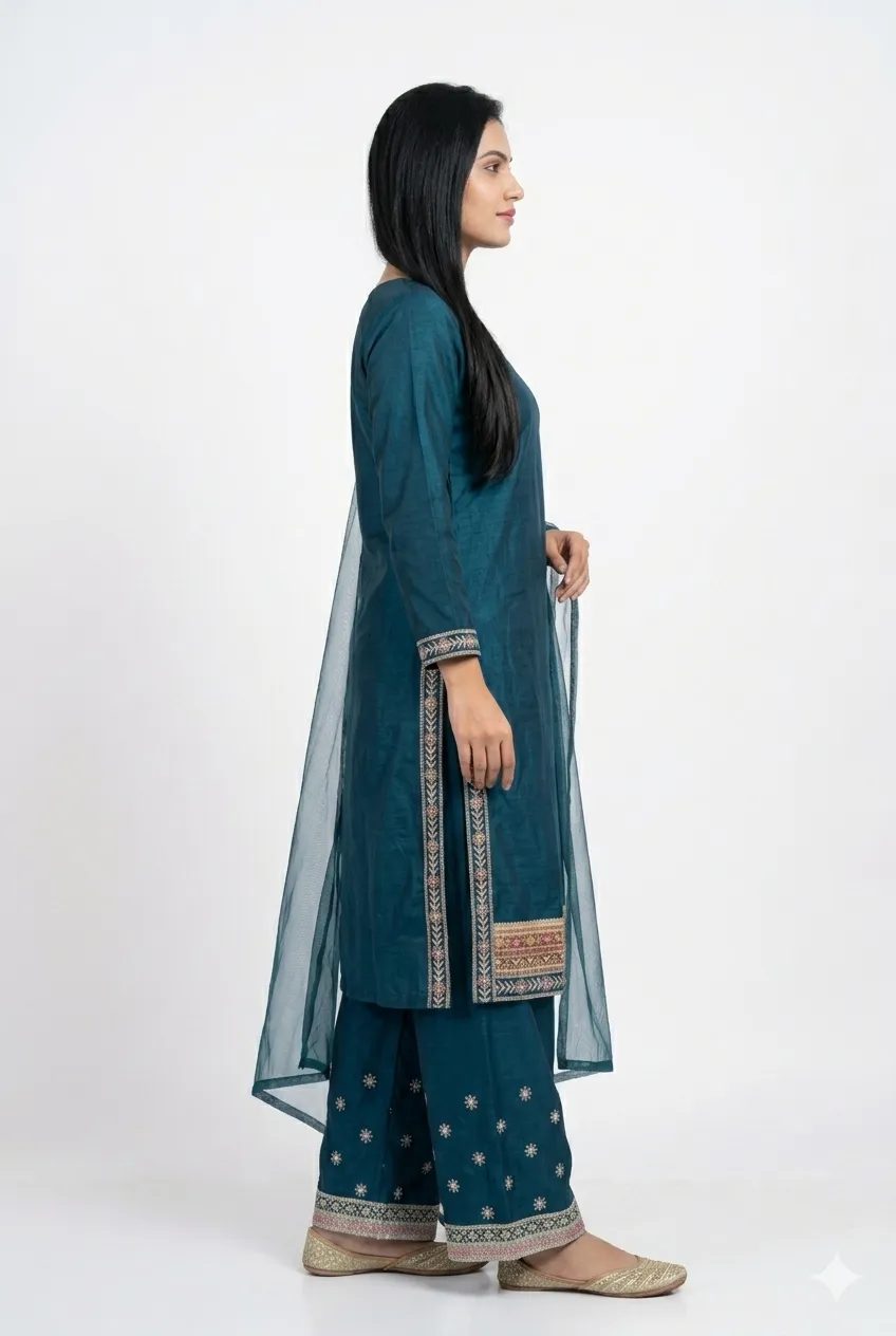 Blue Kurtis Palazzo Dupatta set