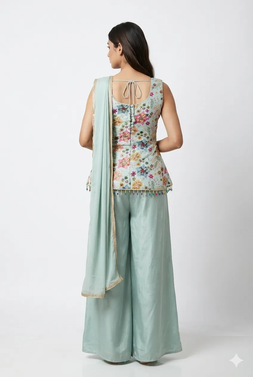 Blush Pista Embroidered Palazzo Set With Dupatta