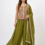 Embroidered Peplum Palazzo Set with Dupatta
