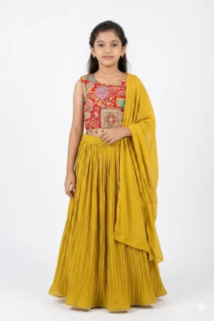 Girls Mustard Yellow Lehenga Choli Set With Dupatta