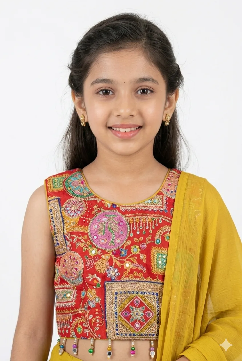 Girls Mustard Yellow Lehenga Choli Set With Dupatta