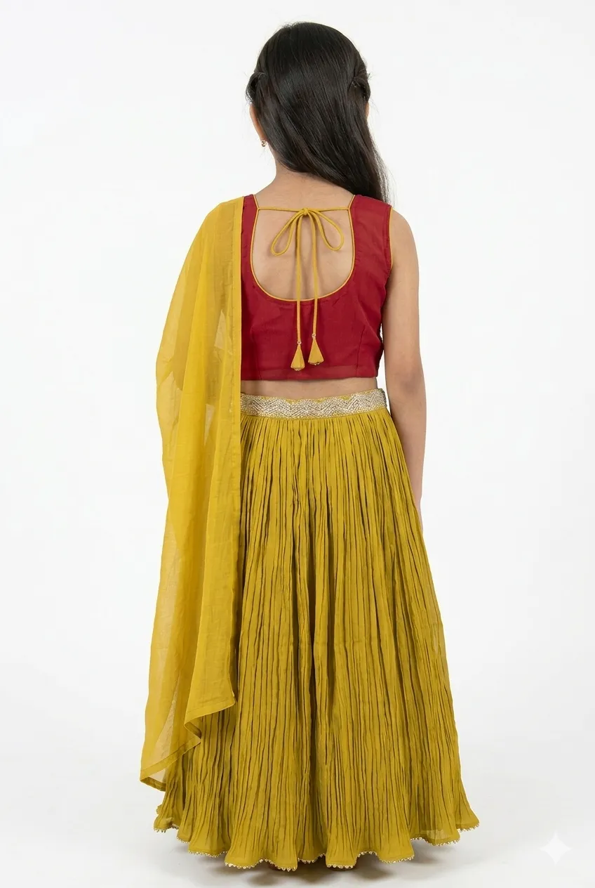 Girls Mustard Yellow Lehenga Choli Set With Dupatta