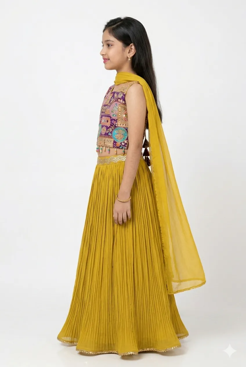 Designer Girls Lehenga Choli in Mustard Yellow