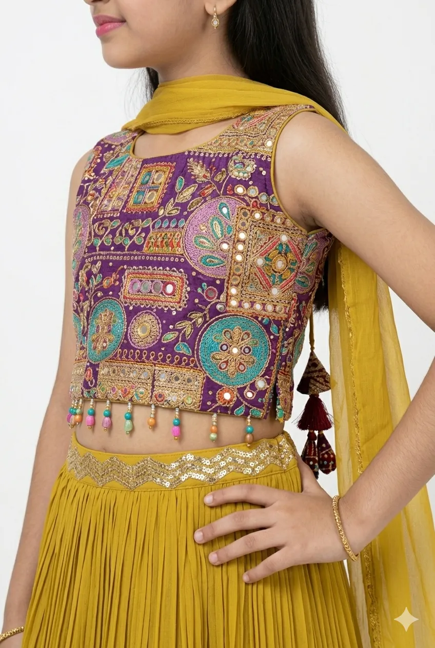 Designer Girls Lehenga Choli in Mustard Yellow