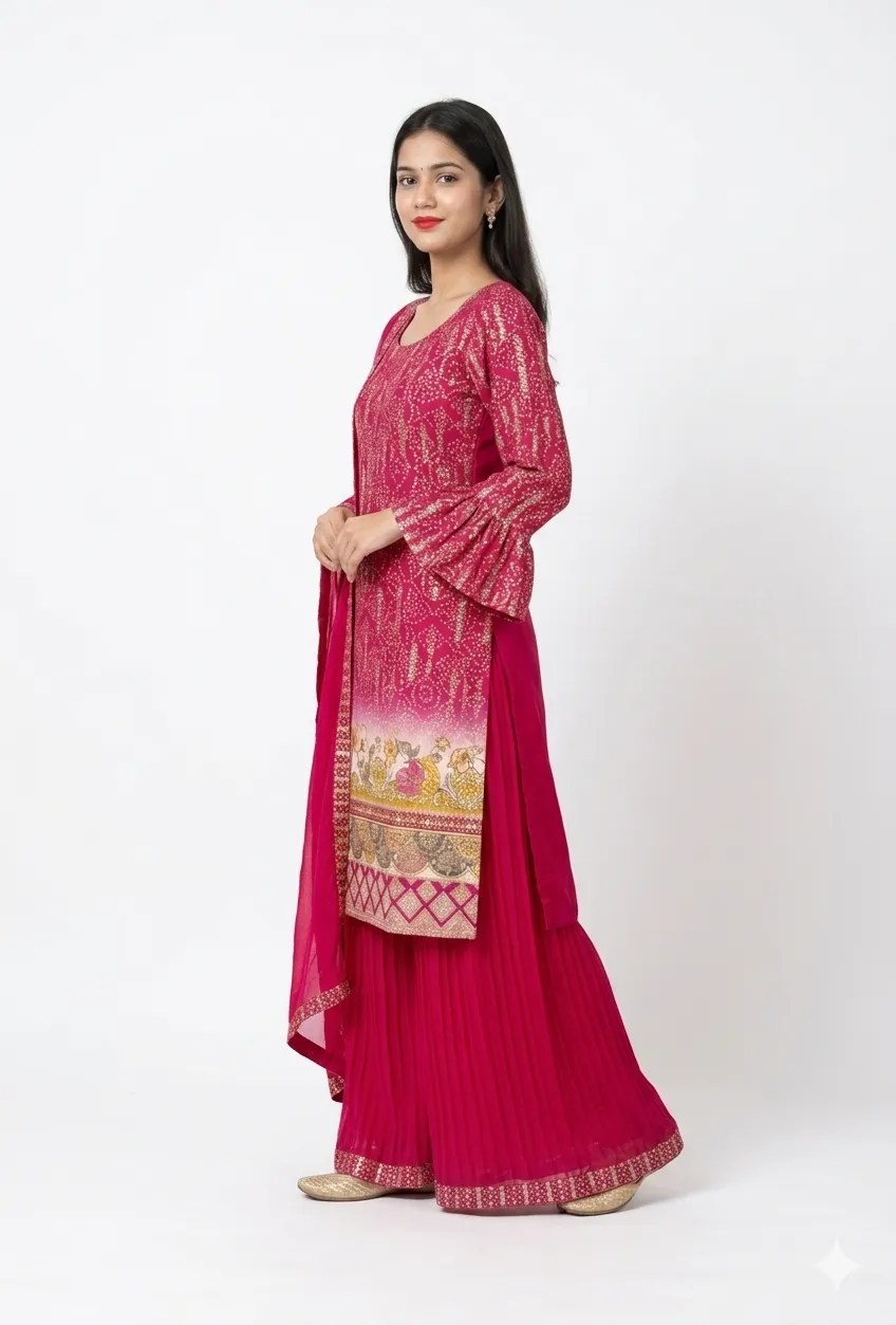 Pink Embroidered Suit Set With Elegant Dupatta
