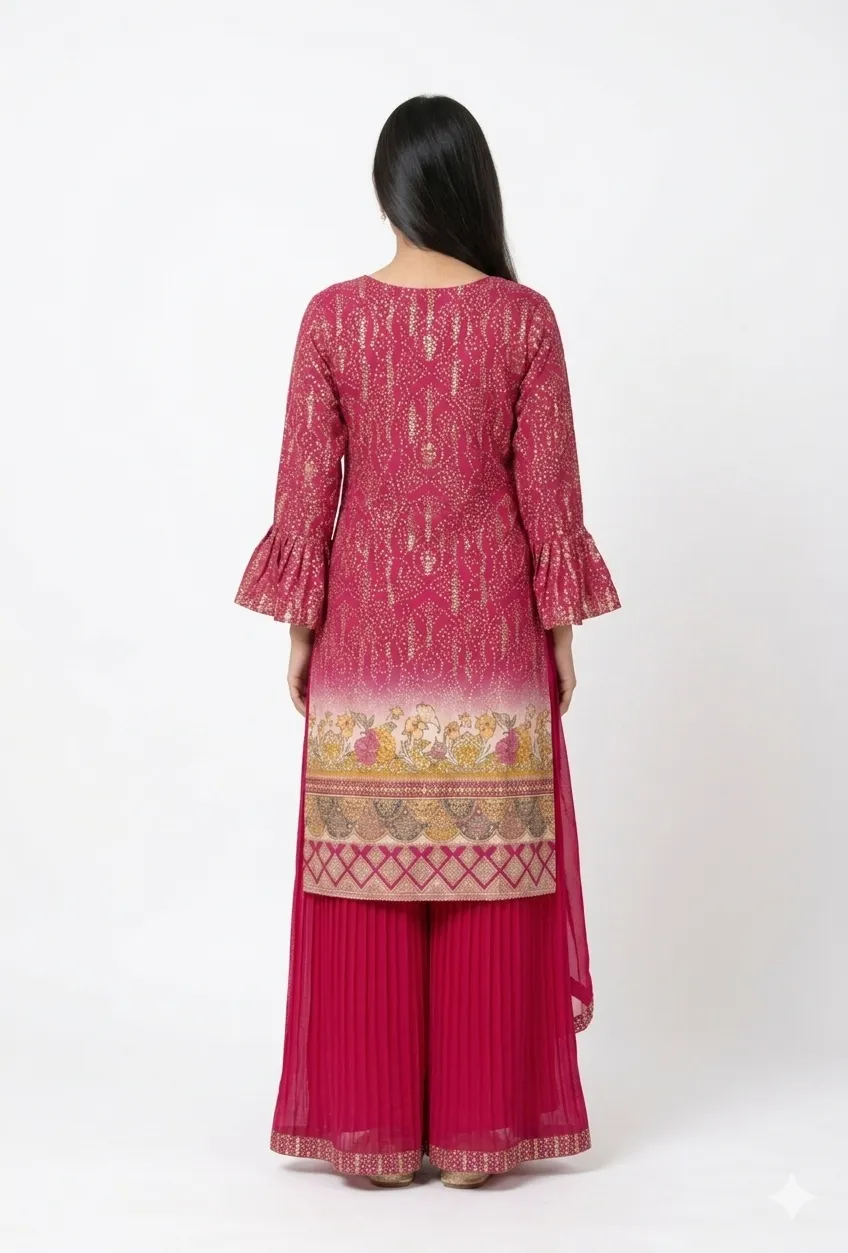 Pink Embroidered Suit Set With Elegant Dupatta
