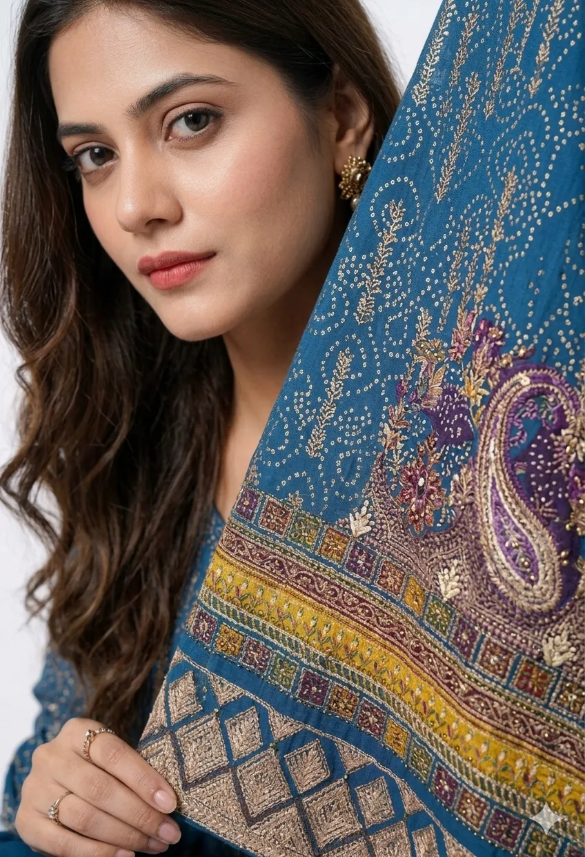 Blue Printed Kurta Palazzo Set With Dupatta