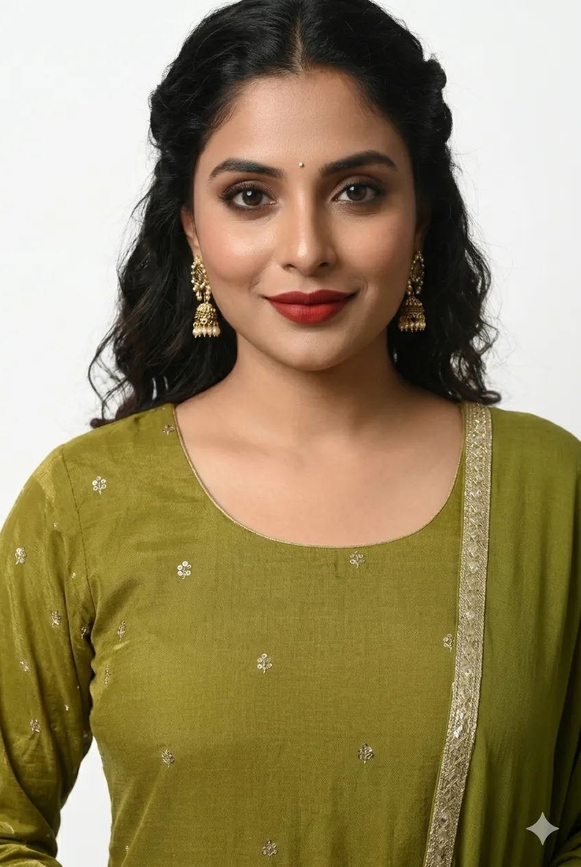 Beautiful olive green kurta with pents embroidery
