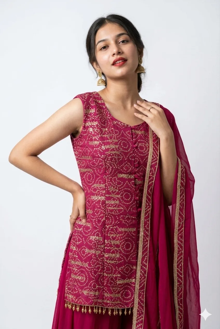 Pink Embroidered Kurta Palazzo Set With Dupatta