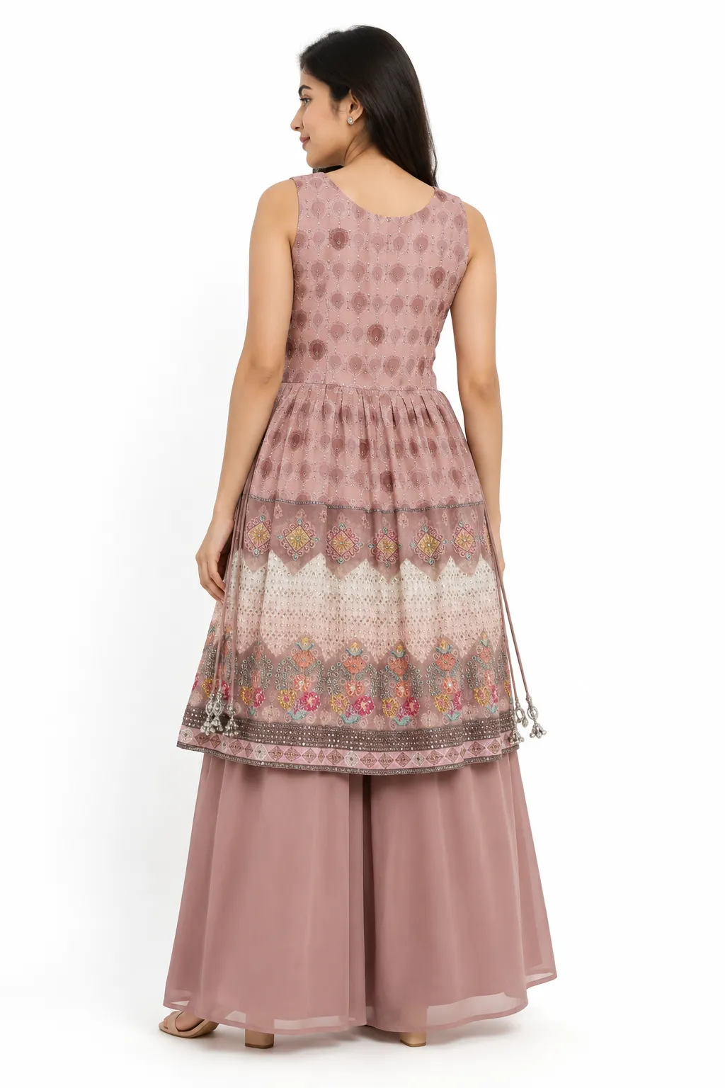 Pink Printed Peplum Palazzo Set With Dupatta