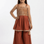 Girls Rust Orange Embroidered Kurta Palazzo Set