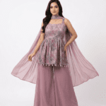 Pink Printed Peplum Palazzo Set With Dupatta