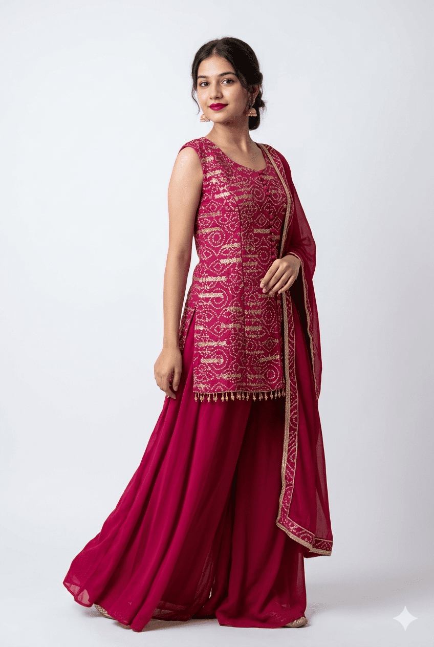 Pink Embroidered Kurta Palazzo Set With Dupatta