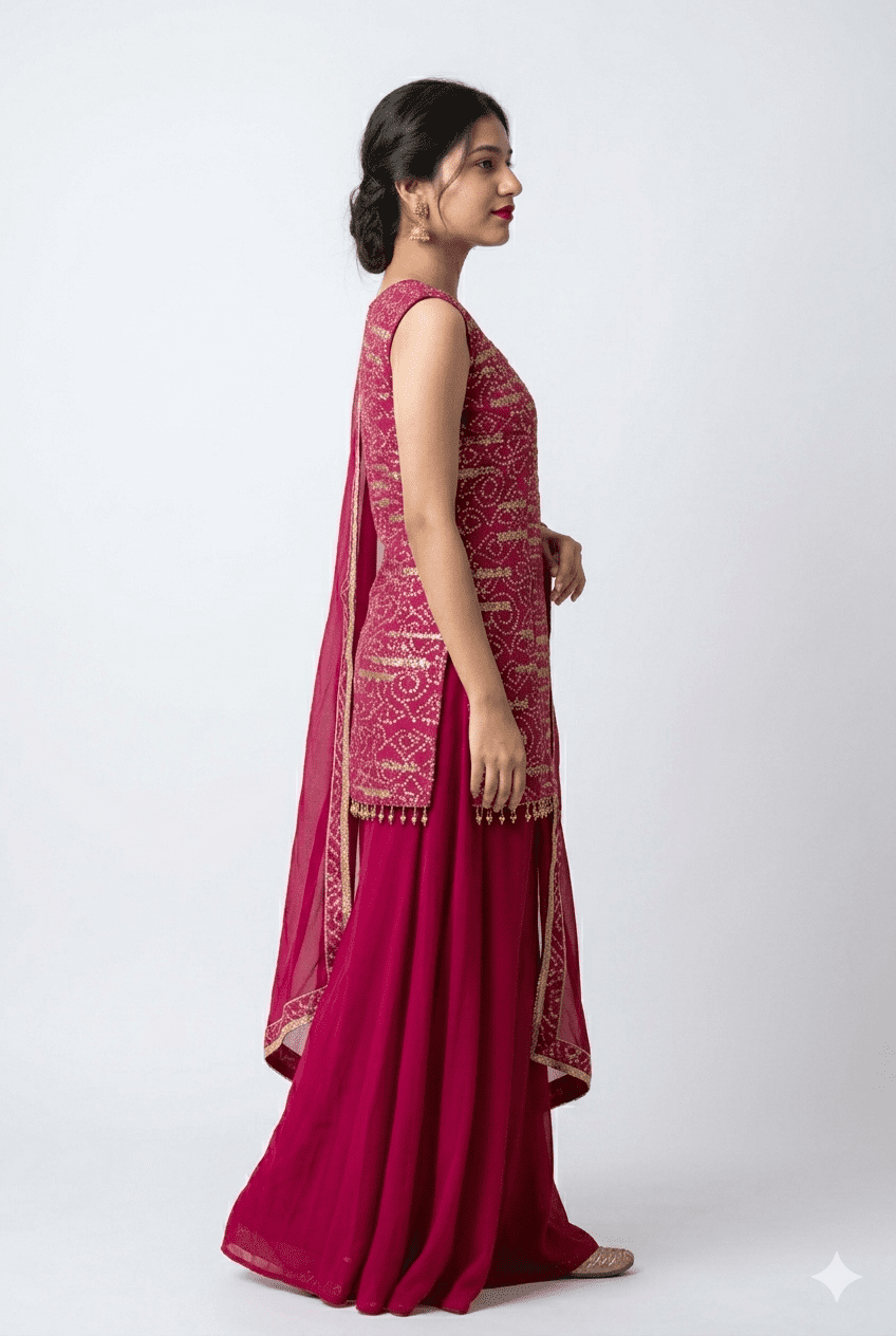 Pink Embroidered Kurta Palazzo Set With Dupatta