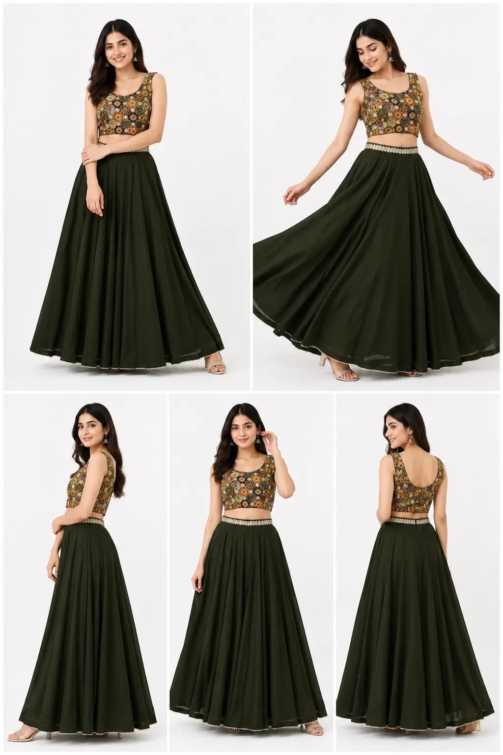 Bottle Green Lehenga Choli with Printed Jacket Blouse