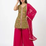 Rani Pink Festive Top, Teal Green Palazzo Suit