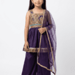 Girls Purple Peplum Kurti & Palazzo Set with Dupatta