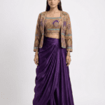 Royal Purple Draped Skirt Set with Embroidered Jacket