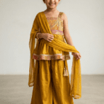 Girls Mustard Yellow Peplum Kurti & Palazzo Set with Dupatta