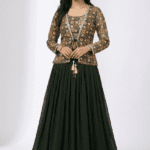 Bottle Green Lehenga Choli with Printed Jacket Blouse