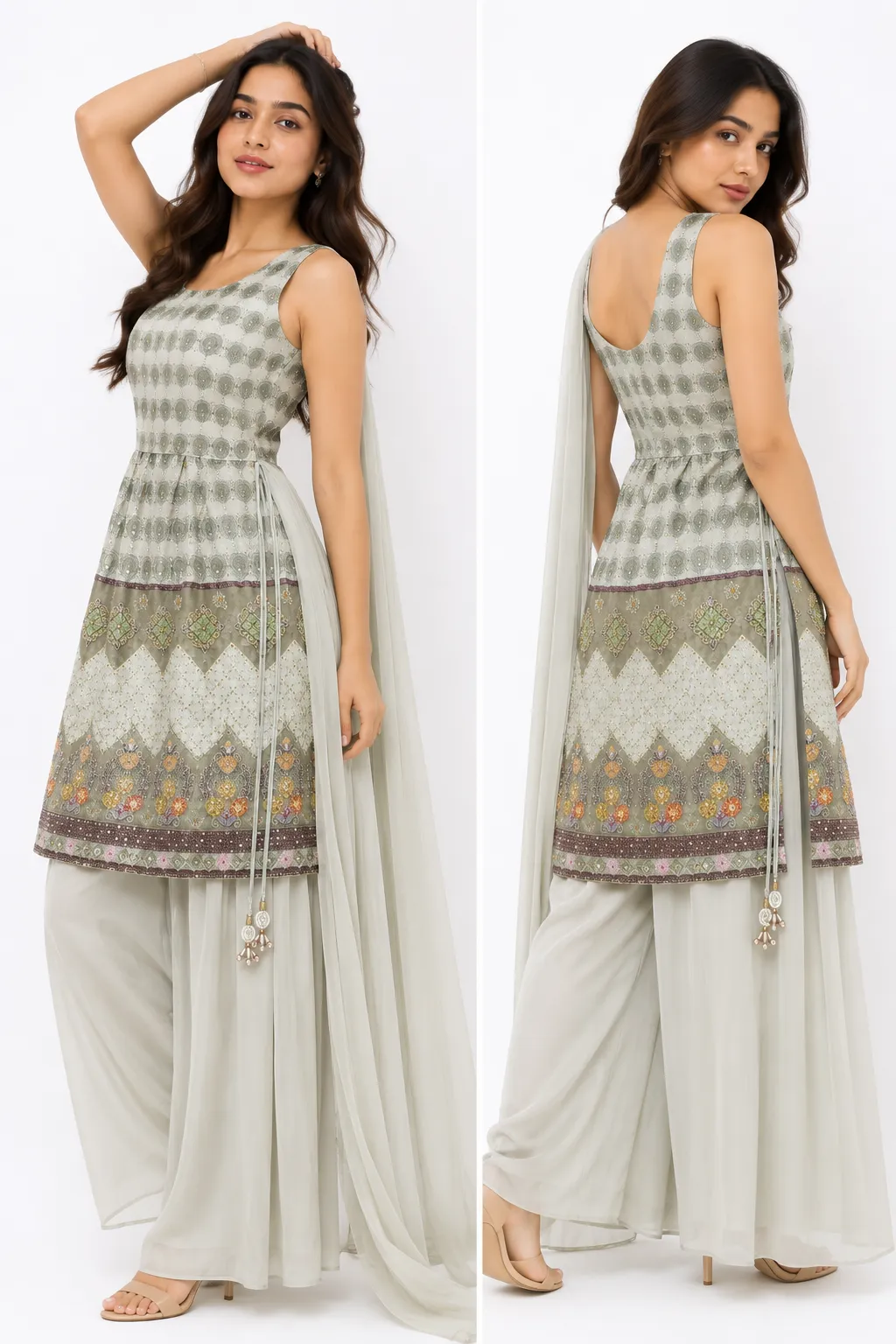 Sage Green position Printed Palazzo ta Set