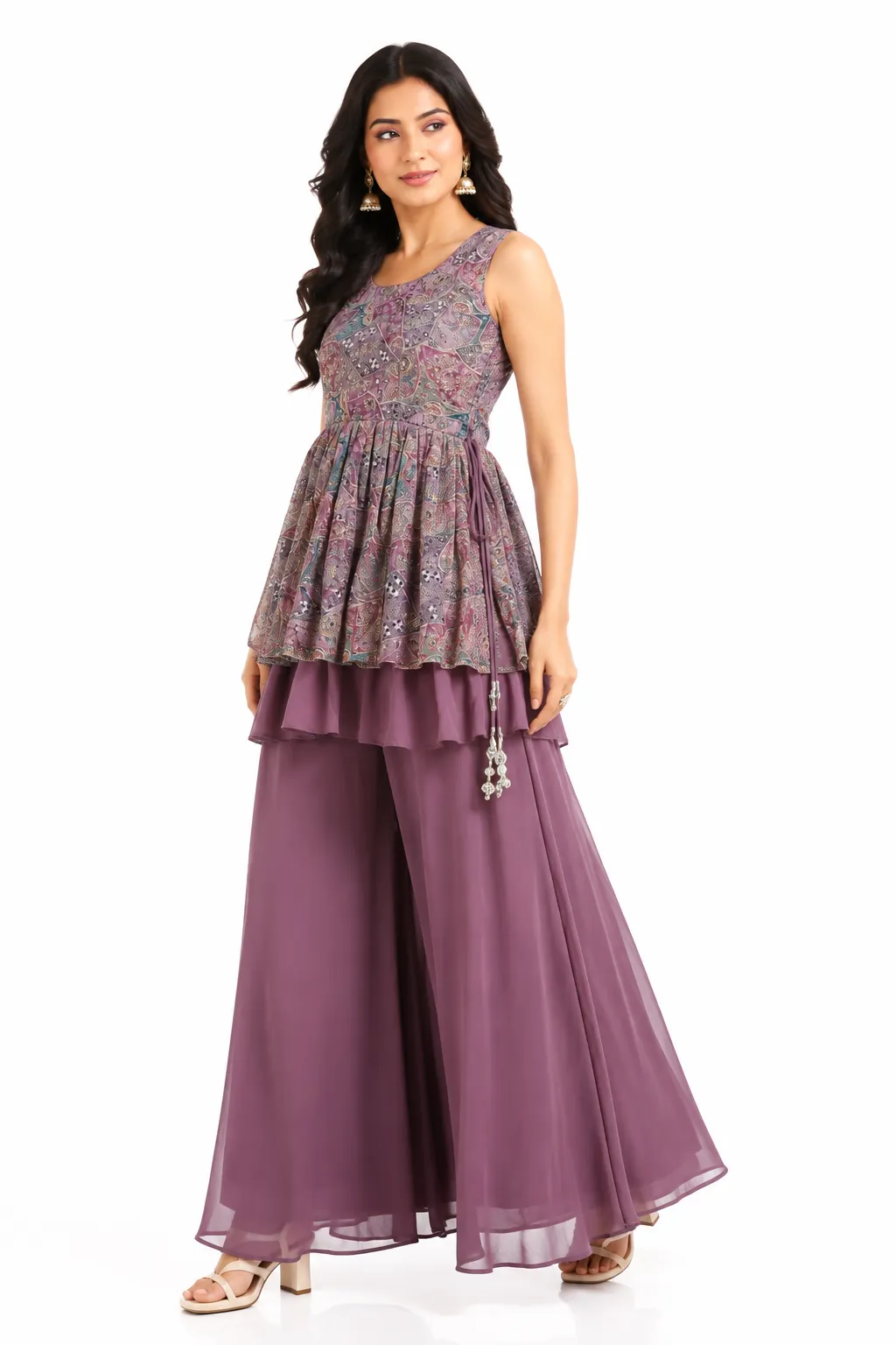 printed peplum palazzo set for women