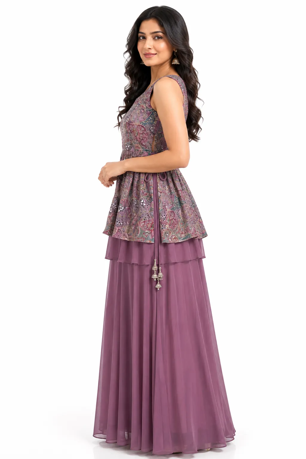 printed peplum palazzo set for women
