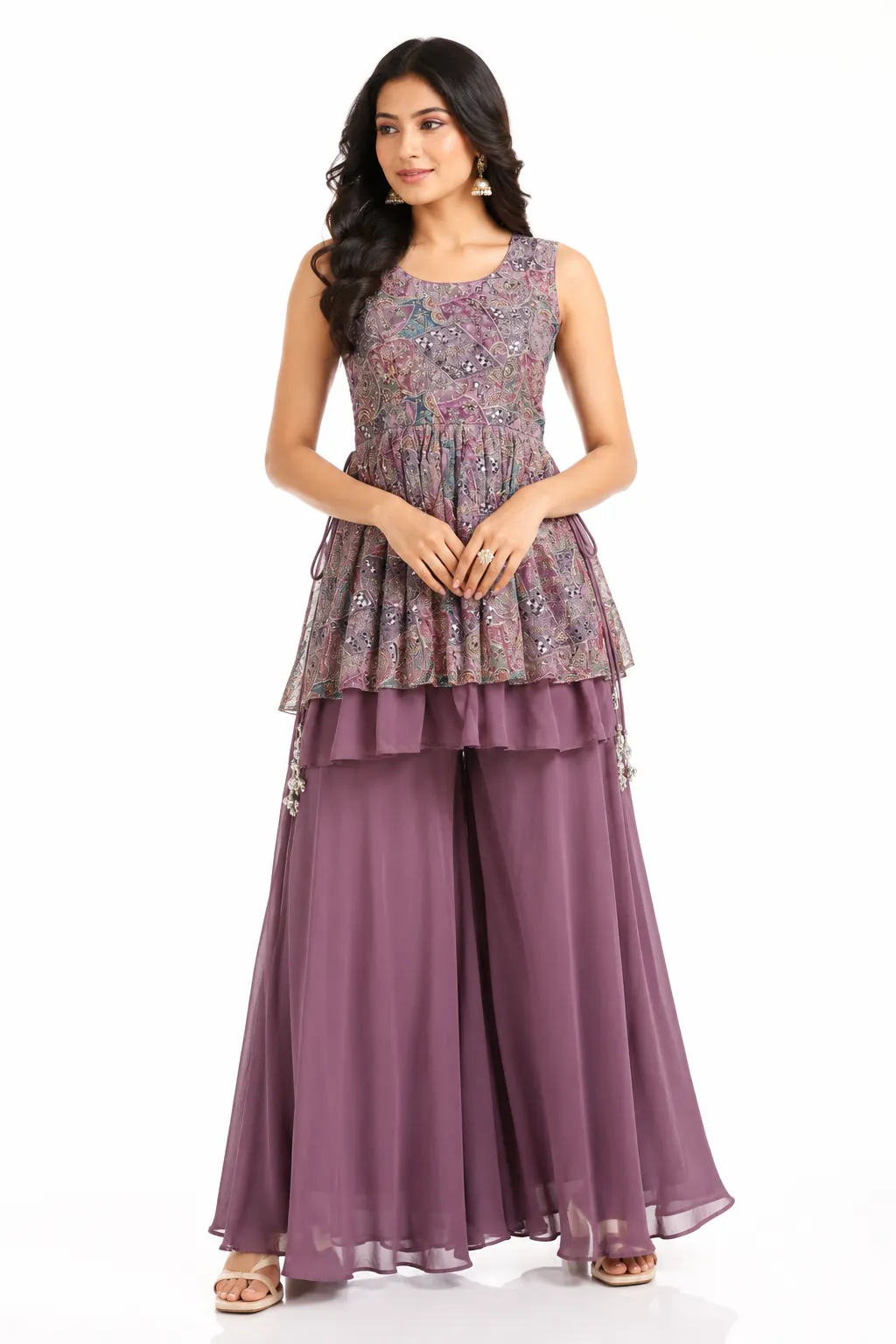 printed peplum palazzo set for women