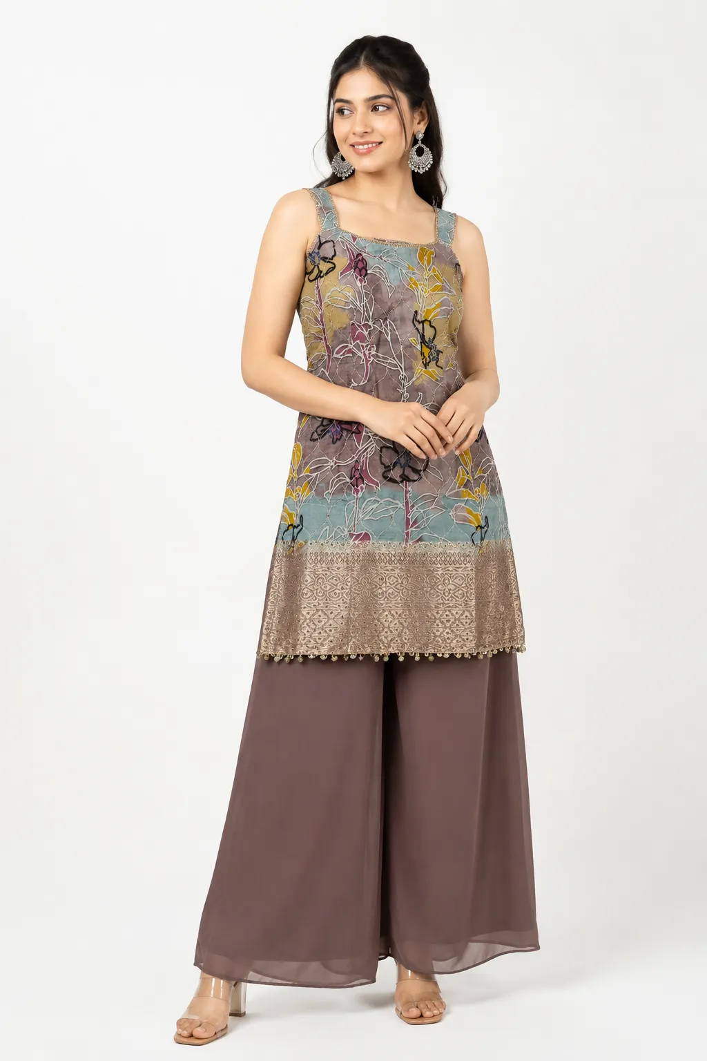 Embroidered Kurta Palazzo Dupatta Set for Women | Designer Ethnic 3