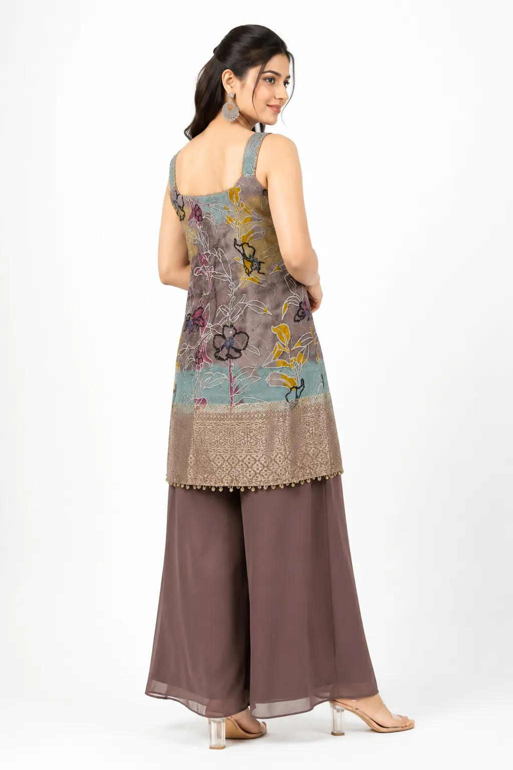 Embroidered Kurta Palazzo Dupatta Set for Women | Designer Ethnic 3