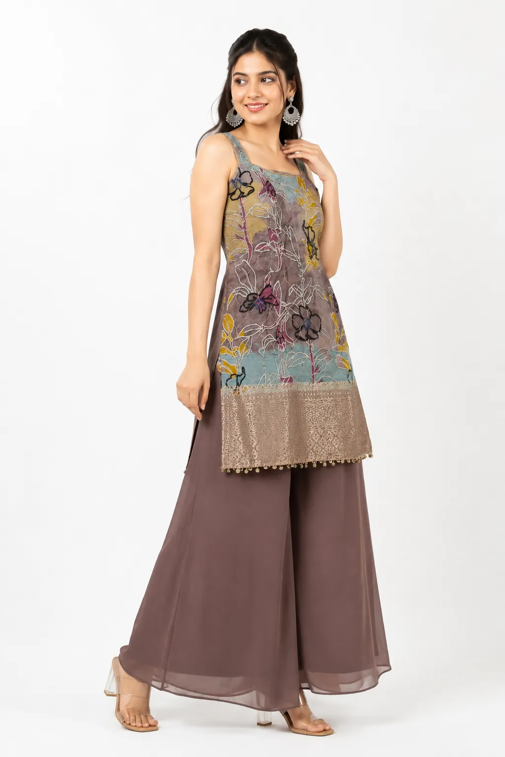 Embroidered Kurta Palazzo Dupatta Set for Women | Designer Ethnic 3