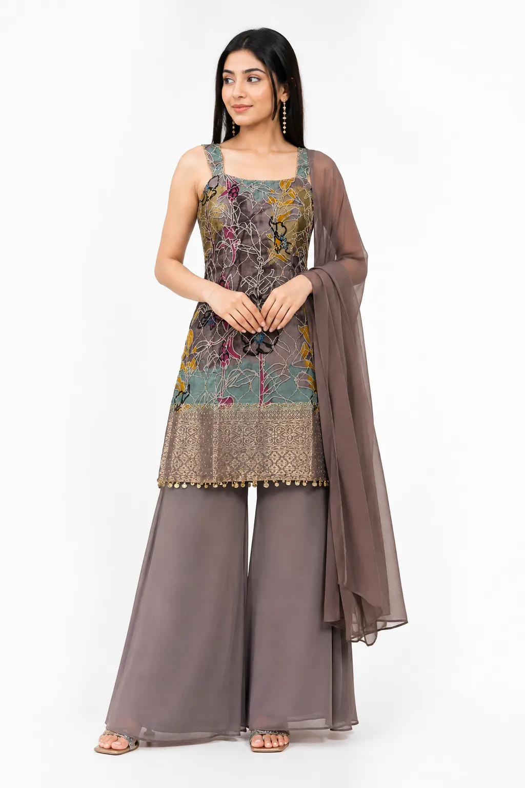 Embroidered Kurta Palazzo Dupatta Set for Women | Designer Ethnic 3