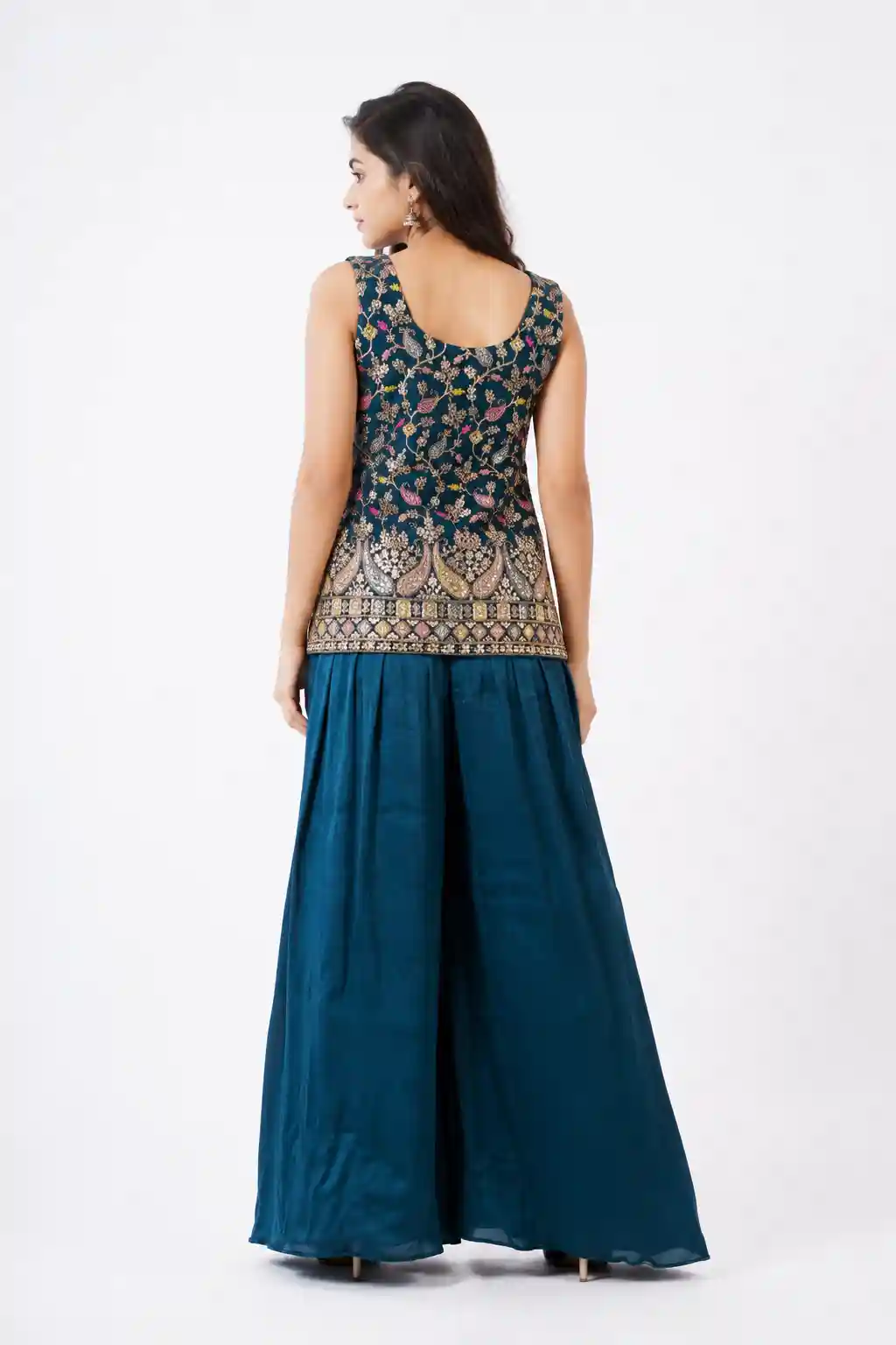 Teal Green Embroidered cor-set Palazzo Dupatta Set