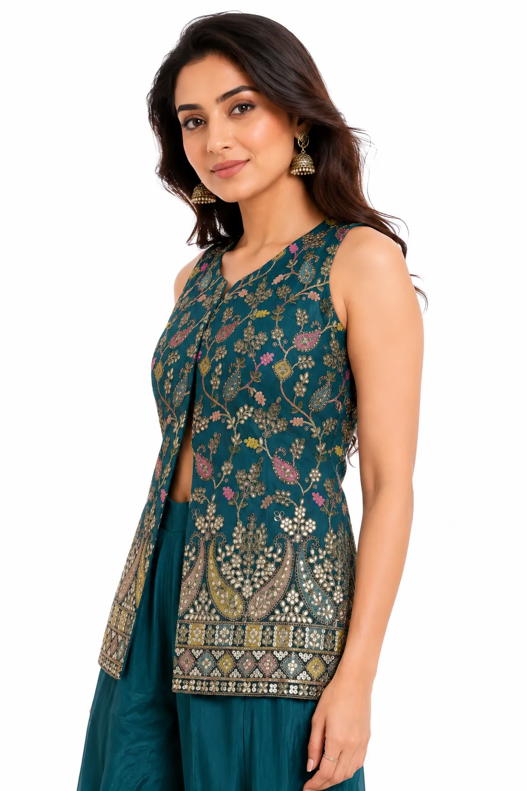 Teal Green Embroidered cor-set Palazzo Dupatta Set