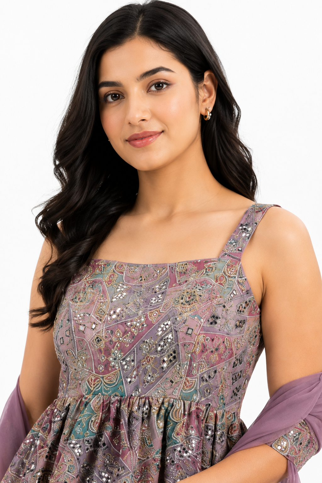 Embroidered Peplum Top Palazzo Pants with Dupatta Set