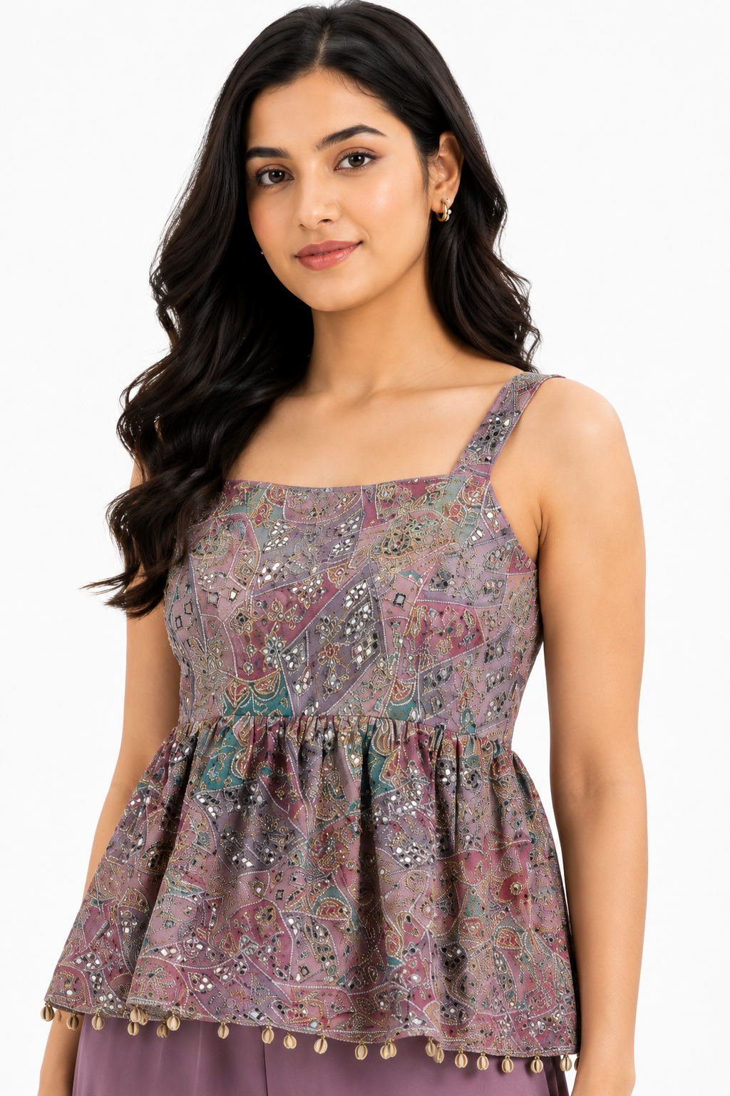 Embroidered Peplum Top Palazzo Pants with Dupatta Set